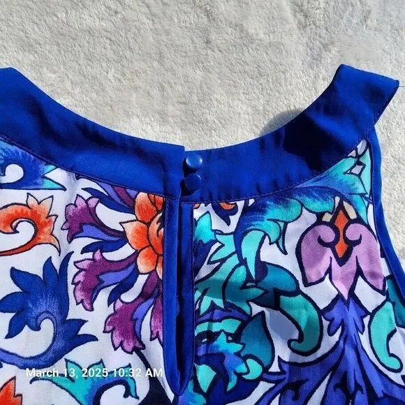 Nicole Miller Sz Large Multicolor Floral Sleeveless High Low Hem Button Back Top - Picture 11 of 11